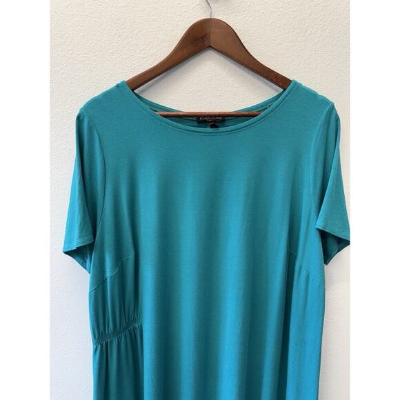 Eileen Fisher Knit Dress Womens Plus Size 1X Blue Green Jersey Stretch - Picture 2 of 8
